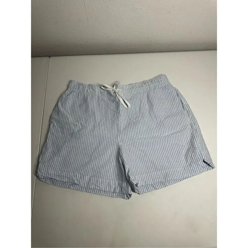 Filling Festive Cotton Stripped White Blue Women’s Shorts Size L Y2K